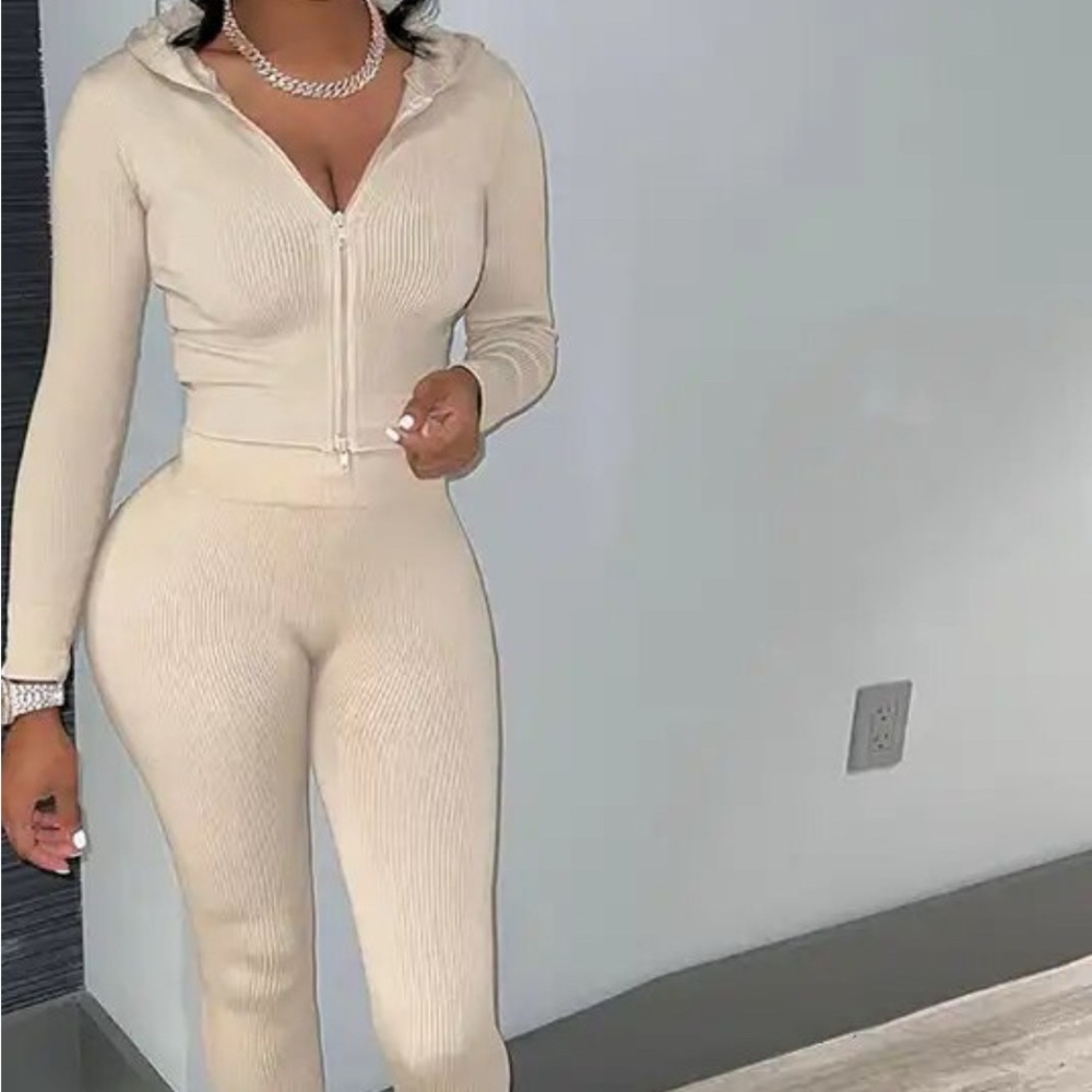 Cream Ribbed Women's Jumpsuit